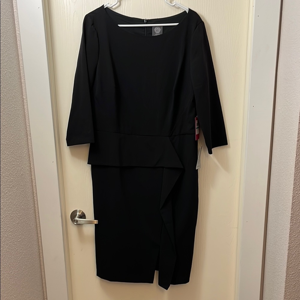 Vince Camuto Black Sheath Dress with Peplum and Scoop Neck